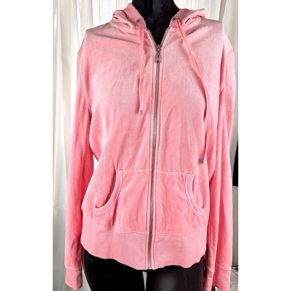 Victoria's Secret PINK Velour Soft Velvet Size Large Full Zip Hoodie Color Pink - Picture 1 of 14